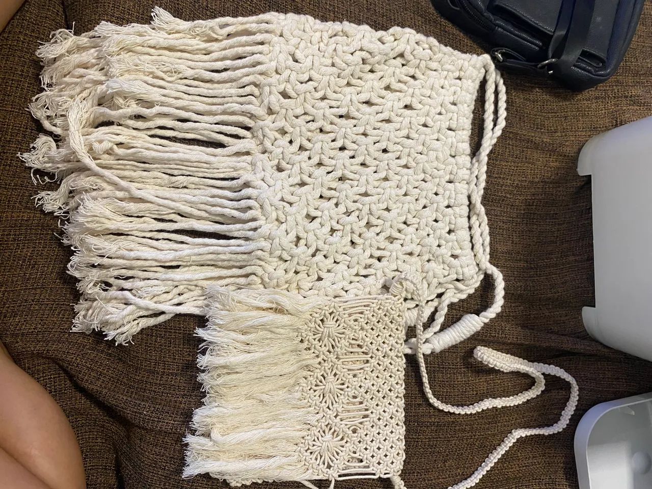 Duas bolsas de Macramê, máxi e média, 100% algodão cru 