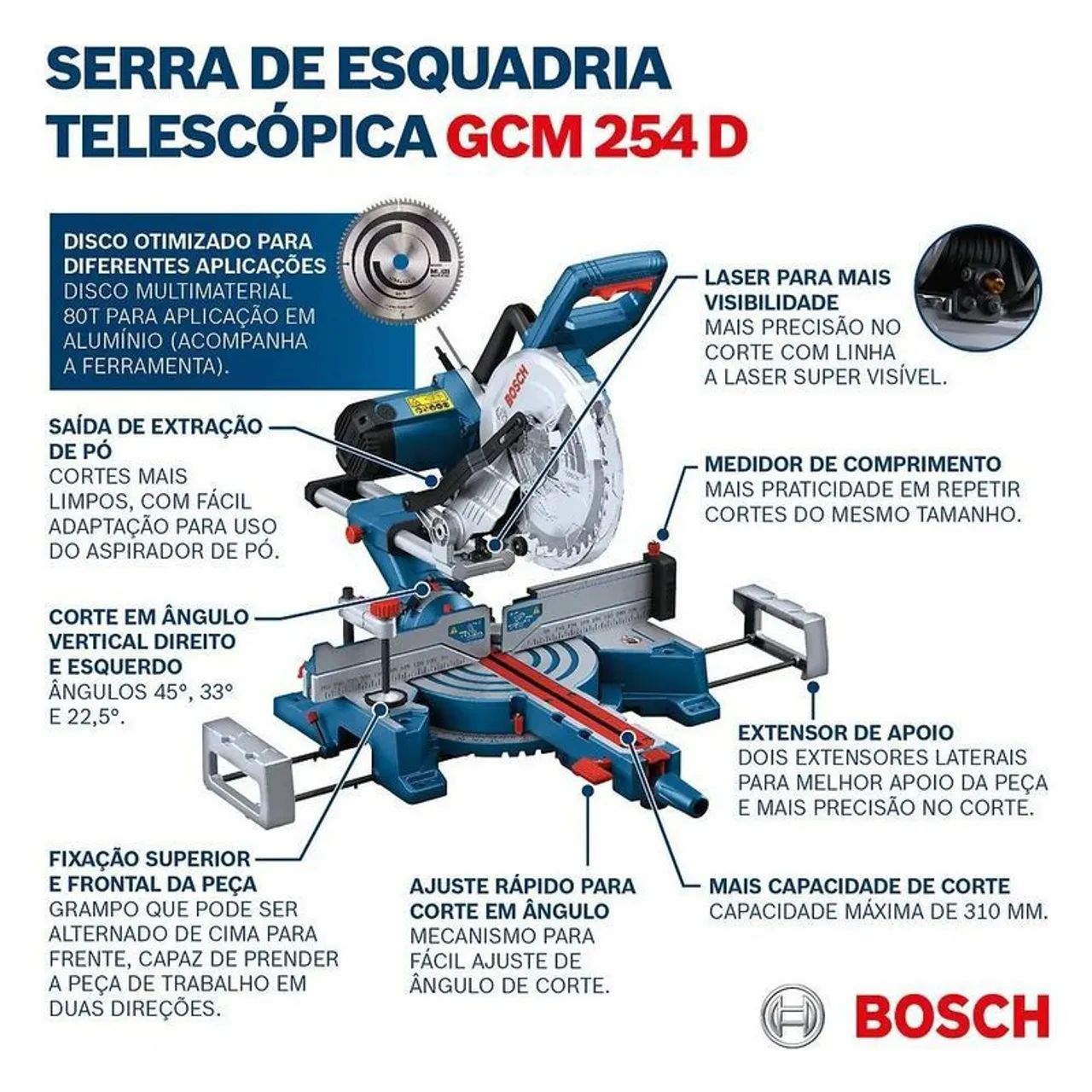 Serra de esquadria telescópica GCM 254D Bosch ( 127v ) Nova! Na caixa! - Foto 3