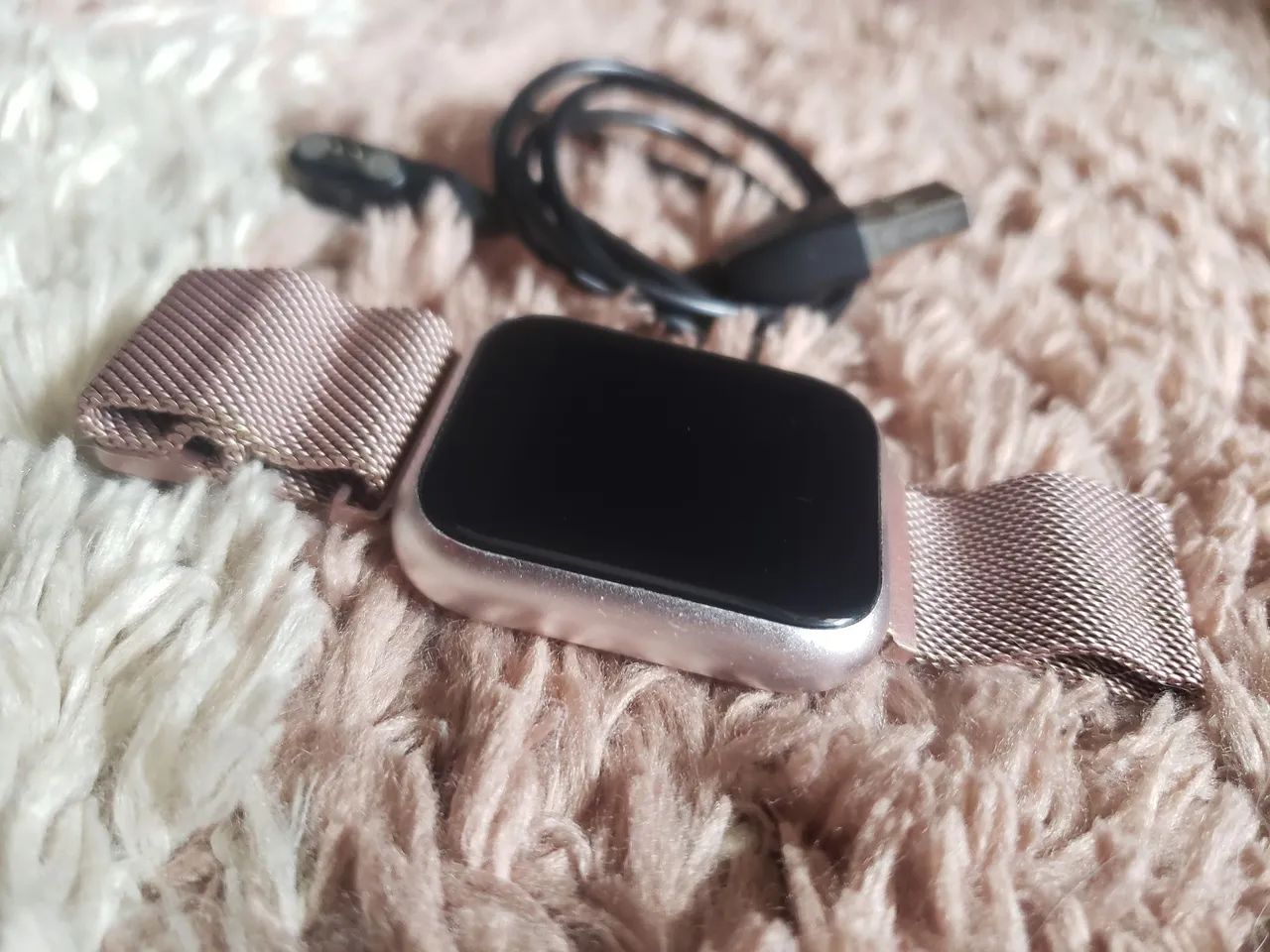 Relógio digital smartwatch rosa pulseira metálica  - Foto 2