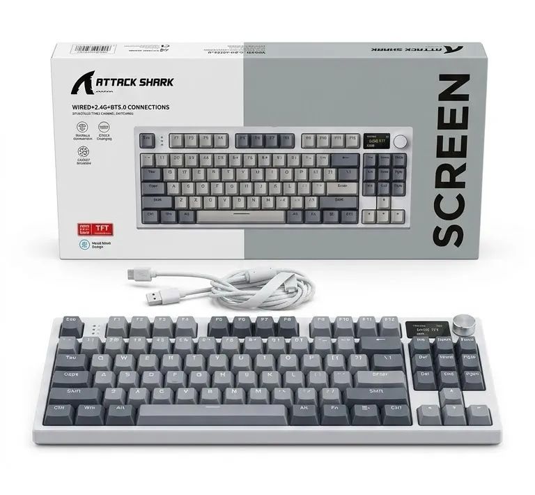 Teclado Mecânico Attack Shark Tri-Mode com Ecrã TFT