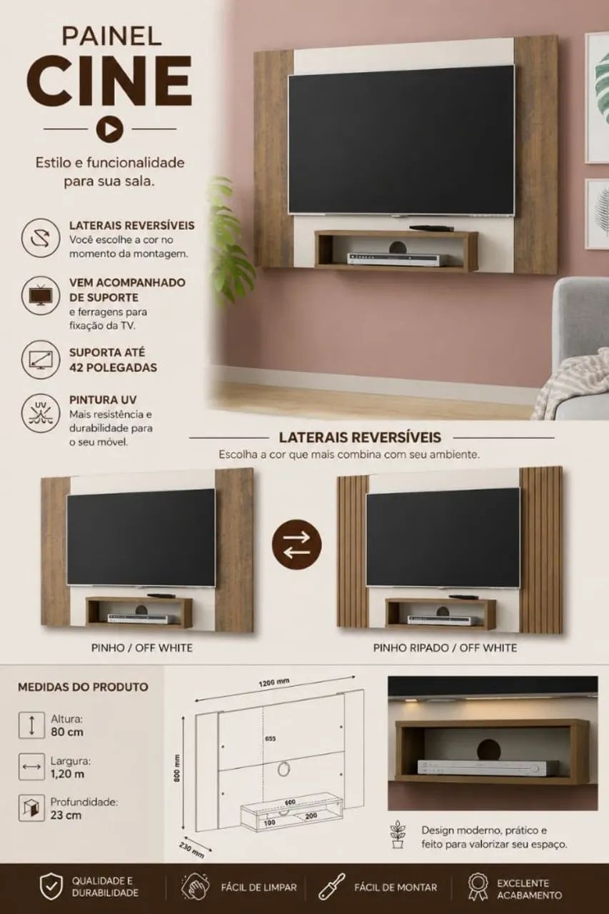 Painel Cine para tv de até 42 polegadas novo promoção  - Foto 3