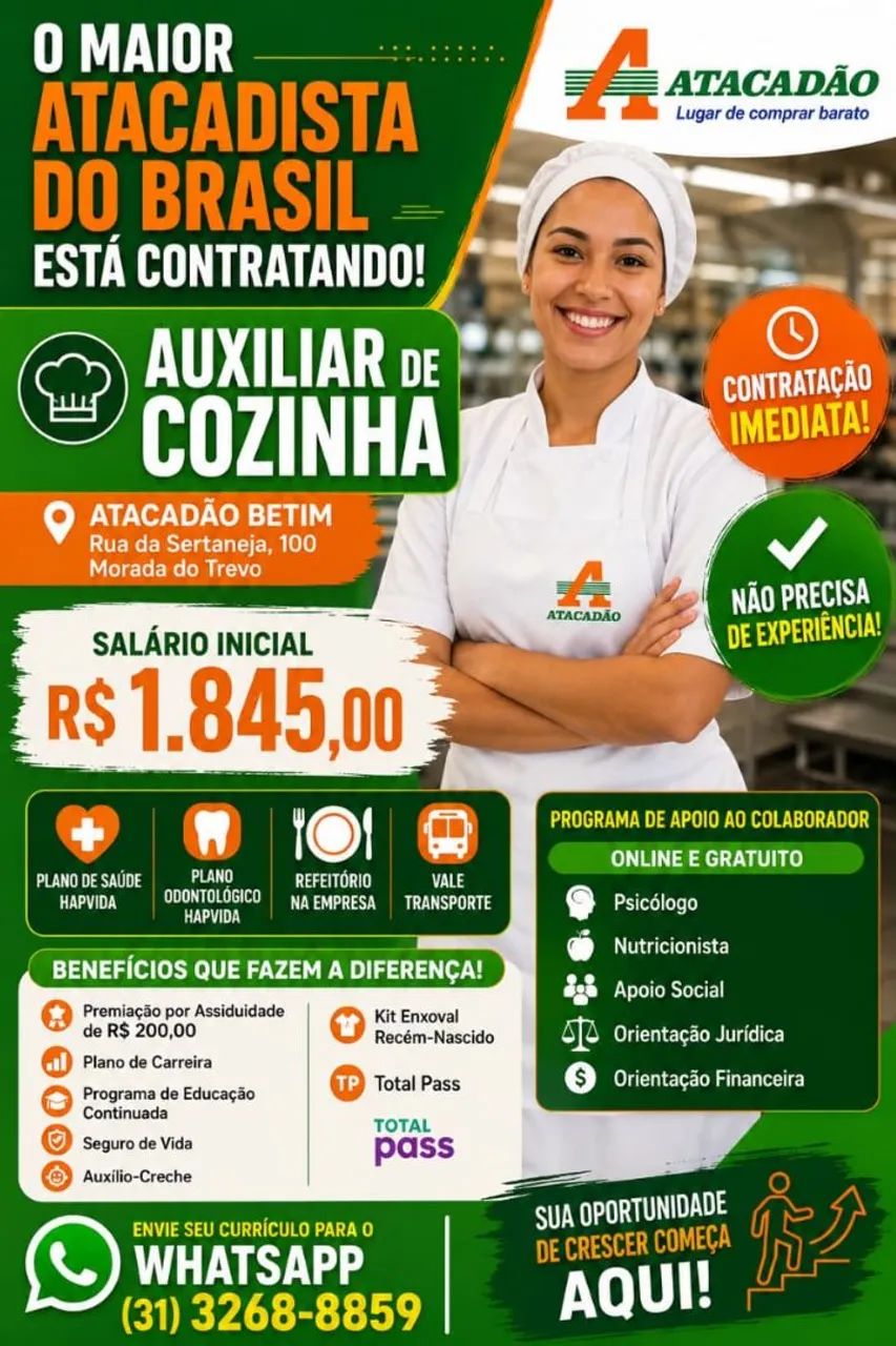 2 Vagas de Auxiliar de Cozinha 