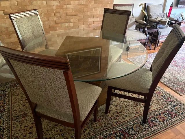 Mesa de jantar em vidro e madeira maciça  - Foto 3
