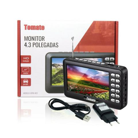 Tv Digital Portátil Hd Tela 4.3 Monitor Mtm-403 Tomate Usb Sd Rádio Fm Bateria Microfone