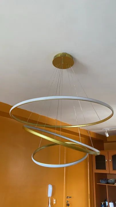 Lustre LED Pendente Dourado - 3 Anéis - 80cm 80w luz 3000k + twenty led 
