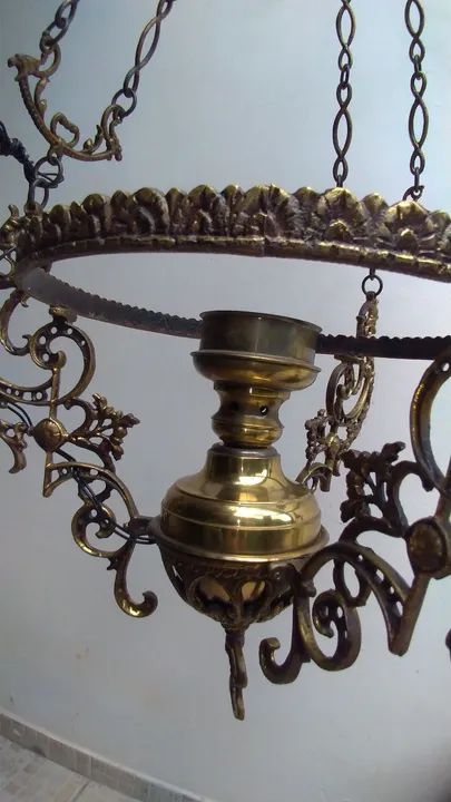 Lustre de  bronze Antigo   cúpula  - Foto 4