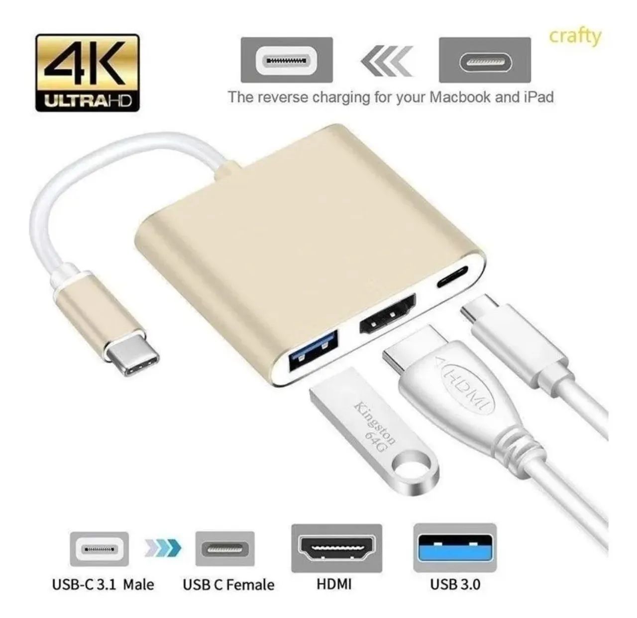 Adaptador USB-C para HDMI 4K - Multiport - Foto 3
