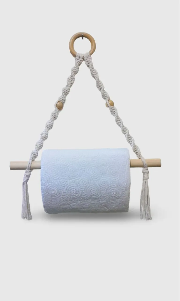 Porta papel toalha em macramê - fio 85% algodão