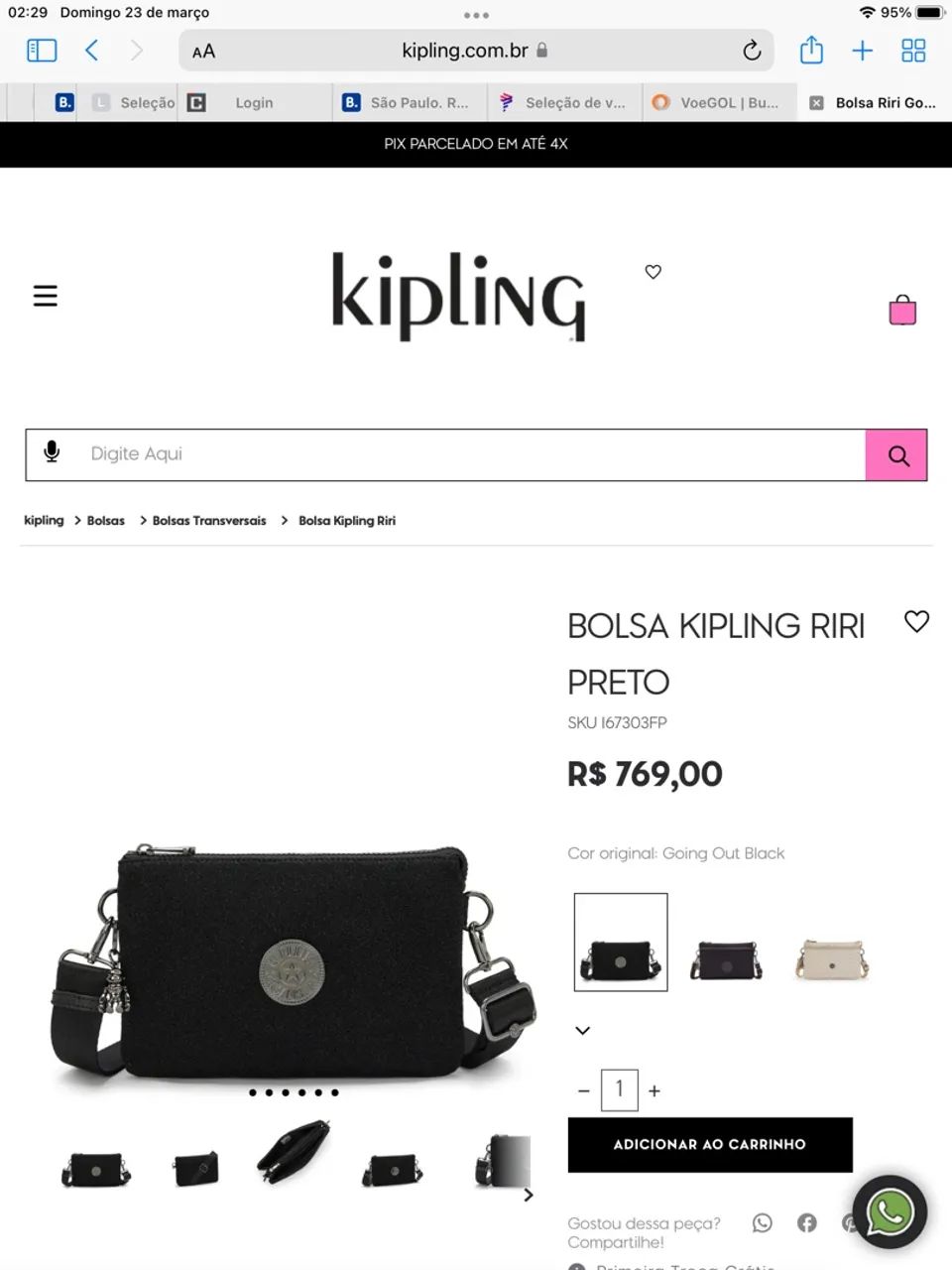 BOLSA KIPLING PRETA COM DIVISÓRIAS CABE IPAD  TABLET  - Foto 6