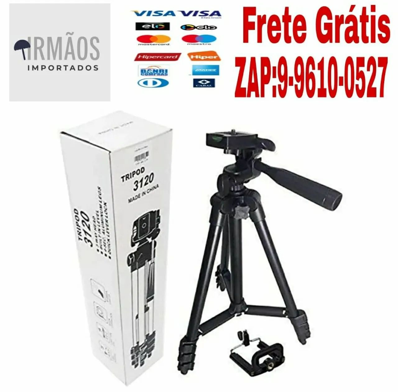 Tripé para Celular e Câmera 1,20cm Alumínio