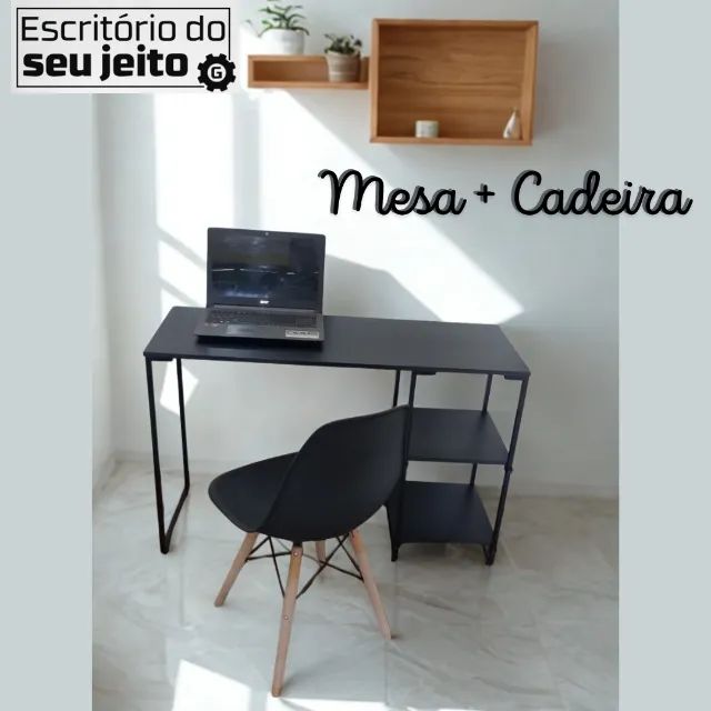 Escrivaninha + Cadeira Nova 1,10m Mesa de Escritório Multiuso Computador Notebook Estudo - Foto 5