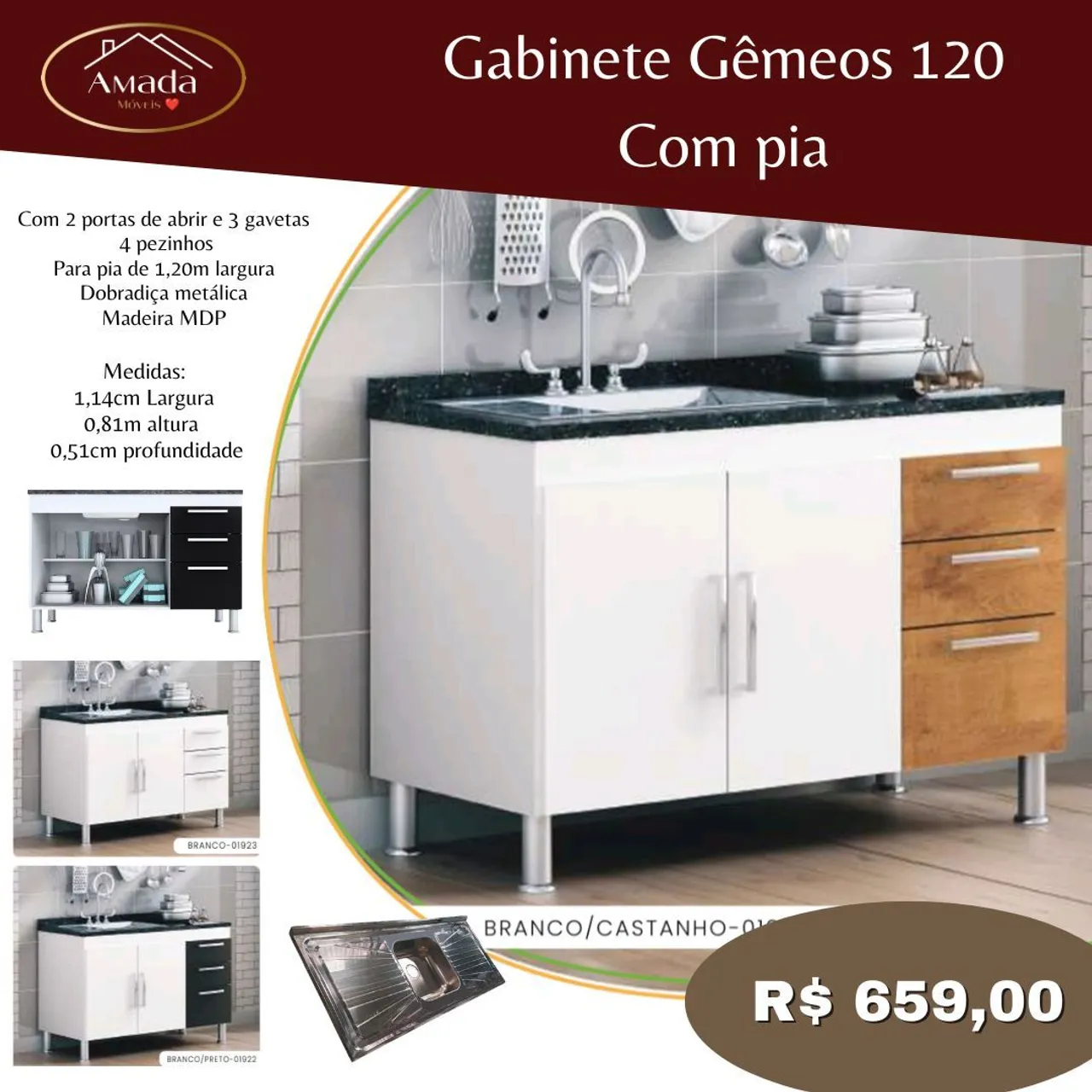 "gabinete de pia de cozinha com pia" - Cubas e Pias no Brasil