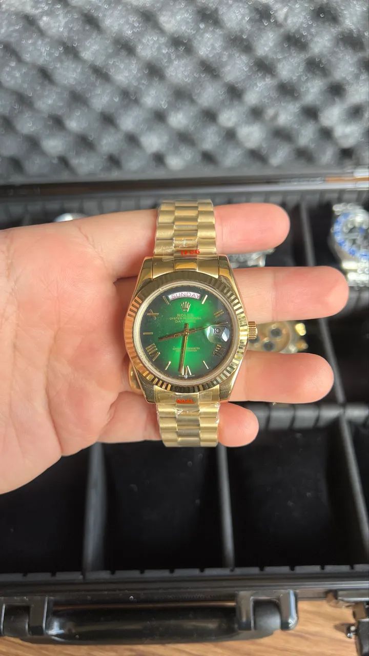 Relógio Rolex Day-Date Dourado / Verde Automático 