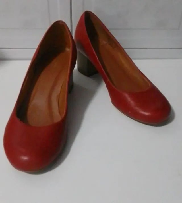 Scarpin Via Mia Salto Bloco Cor Telha Elegante Versátil Lindo