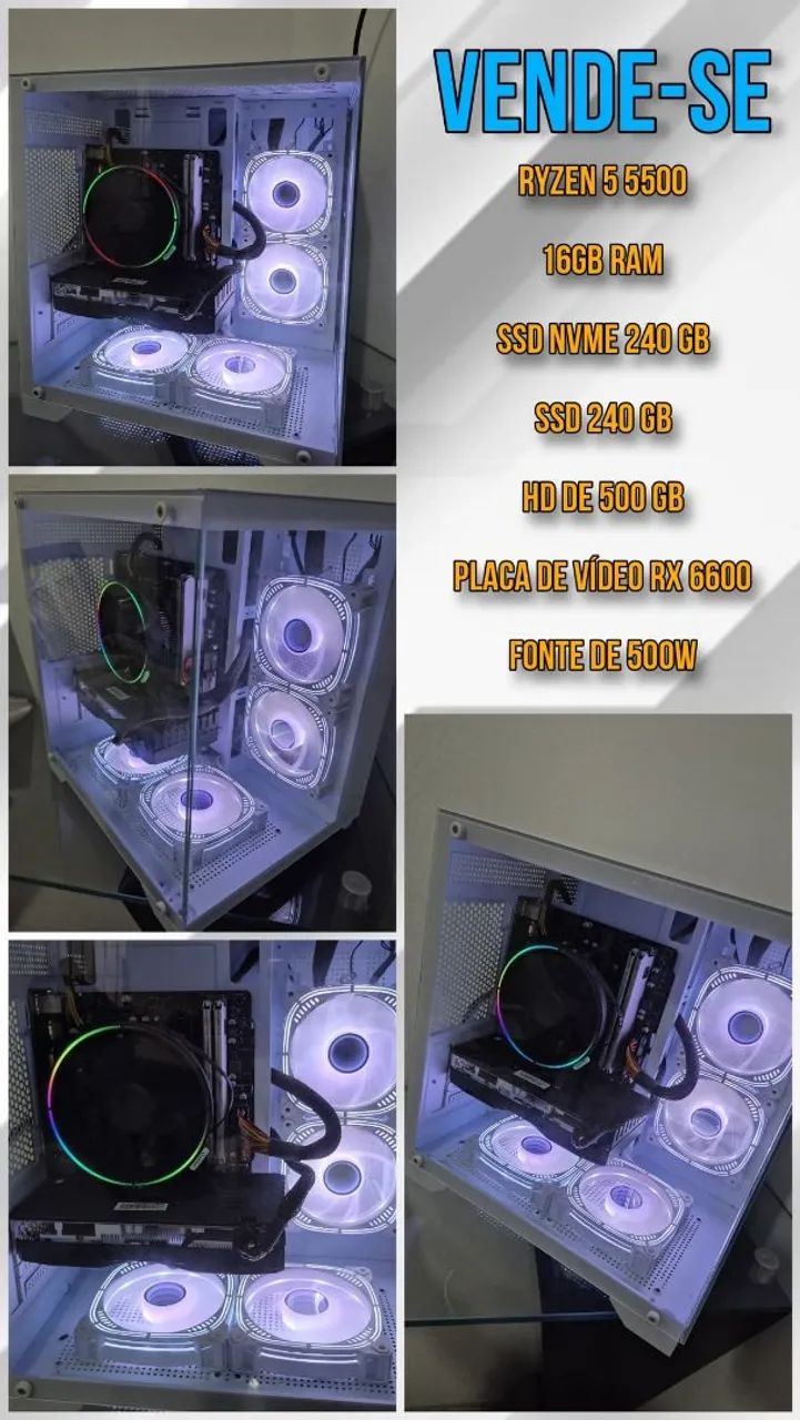 PC Gamer Completo - Ryzen 5 5500 - RX 6600 - 16GB RAM