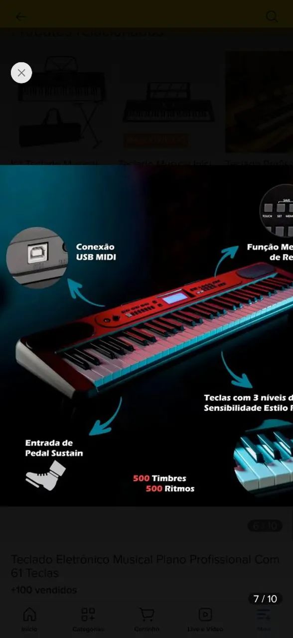 Teclado novíssimo com fonte e entrada midi - Foto 4