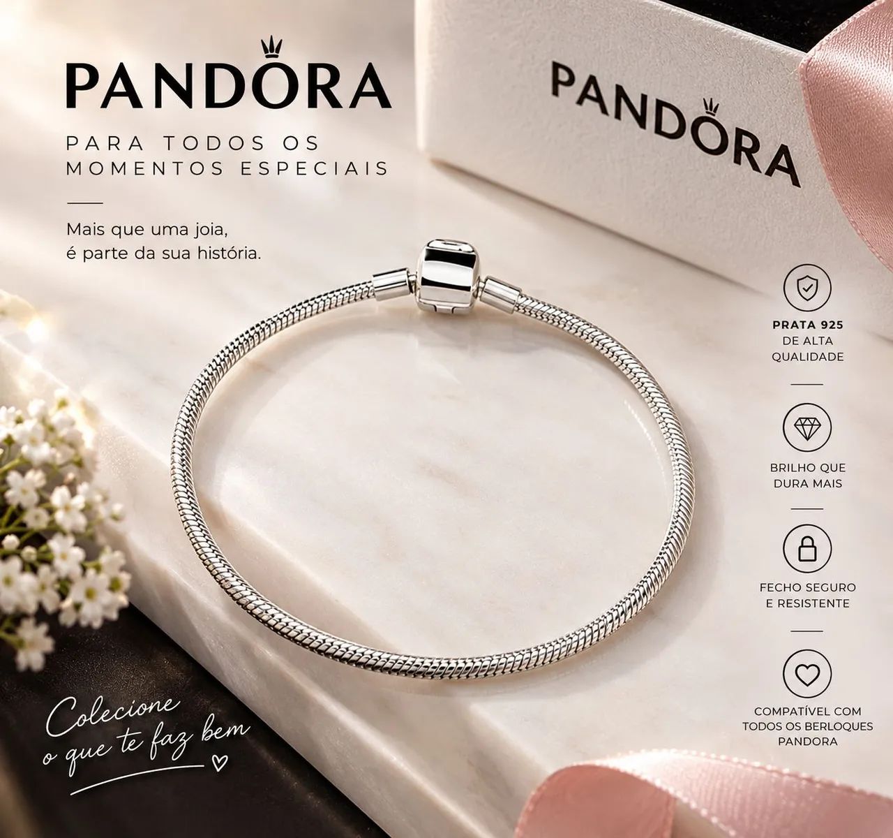 Pulseira Pandora Prata 925 Legítima