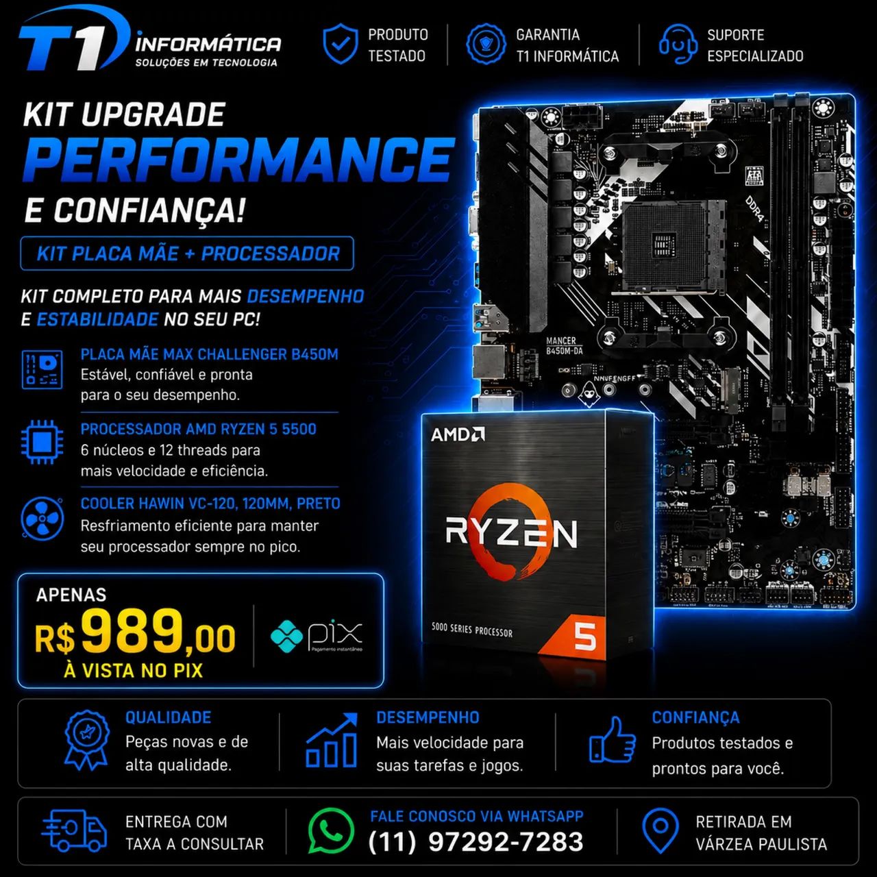 Kit gamer placa mãe + processador Ryzen c/ cooler-  989 r$  