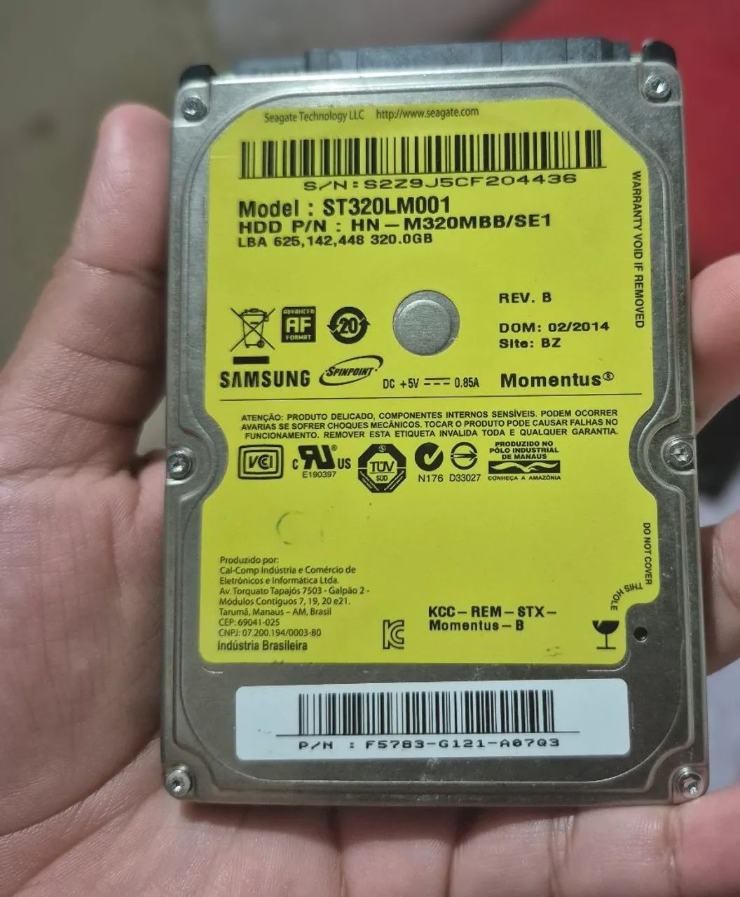 HD Samsung/Seagate 320GB para Notebook - Sem Teste - Com Cabo SATA