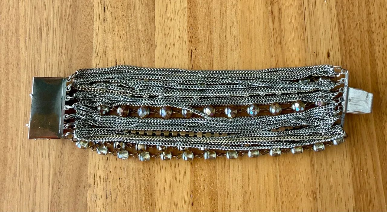 Pulseira Maxi Bracelete Correntes E Pedrarias Boho Chic - Foto 4