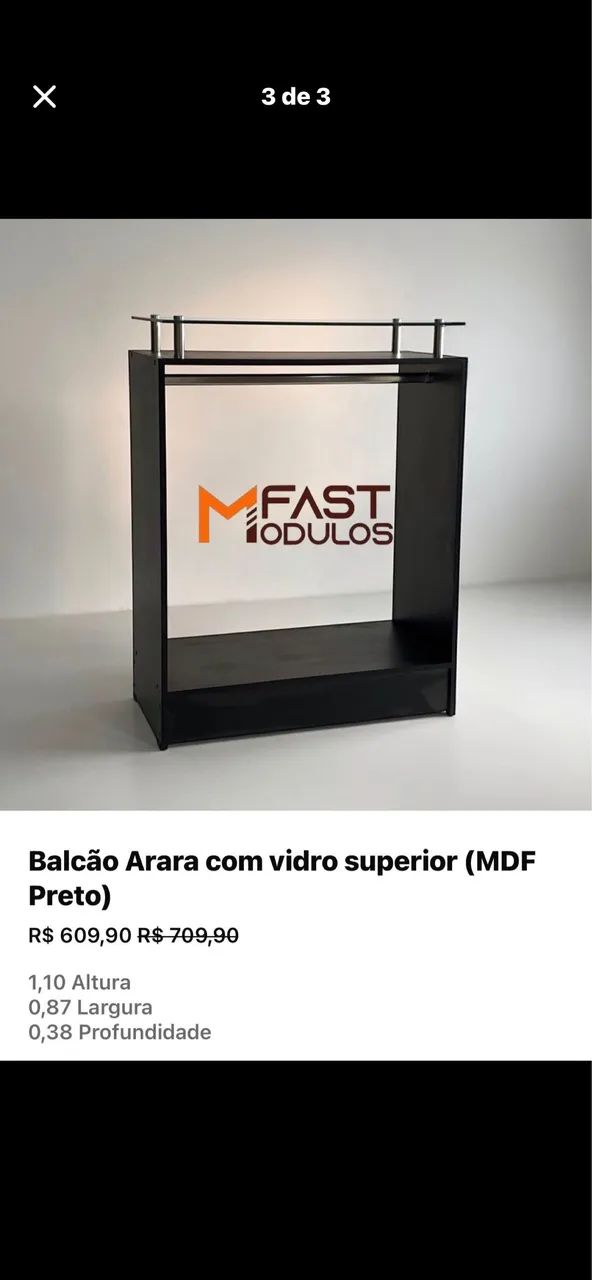 Balcão Arara com Vidro Temperado - MDF Preto (Semi-novo) - Foto 3