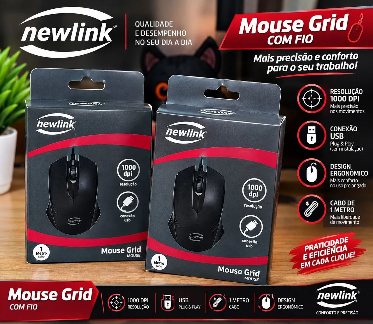 Mouse com fio newlink GRID 