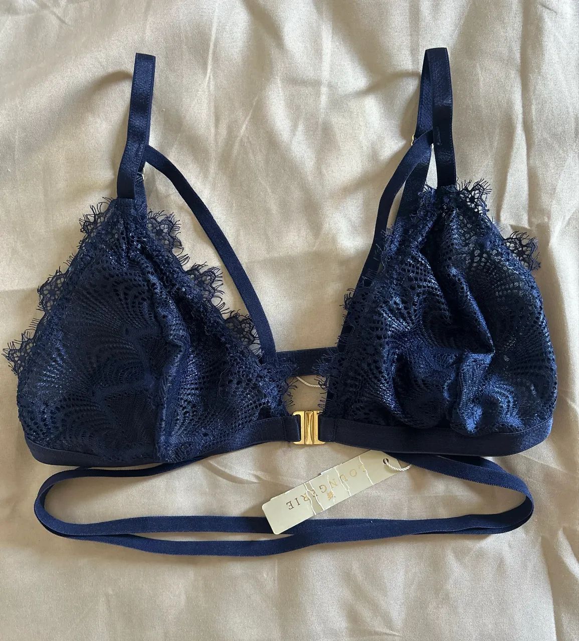 Sutiã Triângulo Renda Sexy Back Azul Marinho - Tamanho M