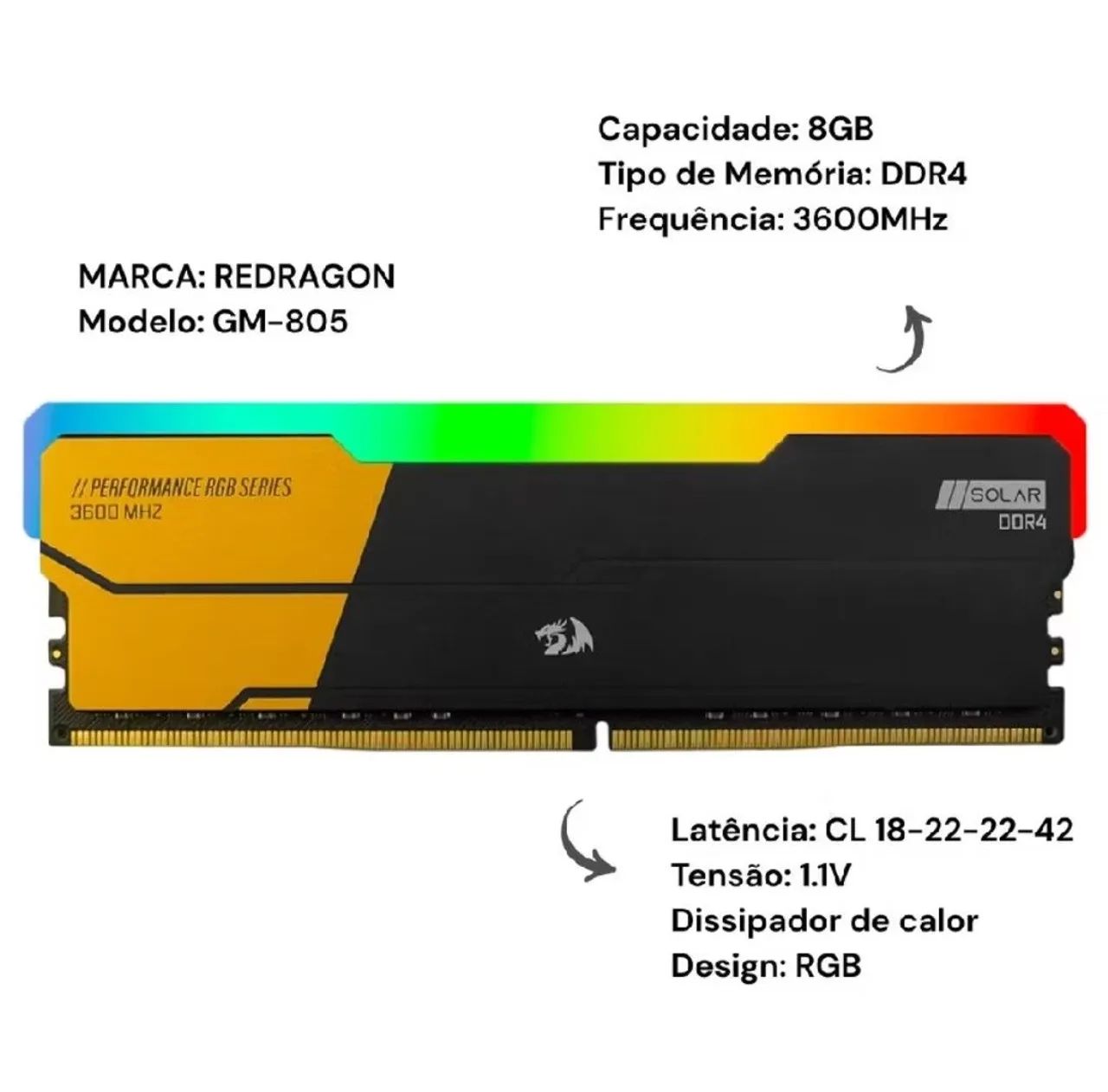 Memoria ram DDR4 8GB REDRAGON RGB