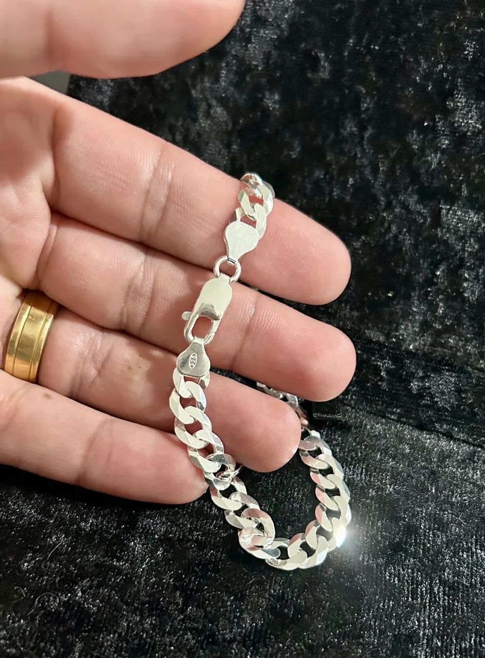 Pulseira masculina em prata legítima - Foto 4