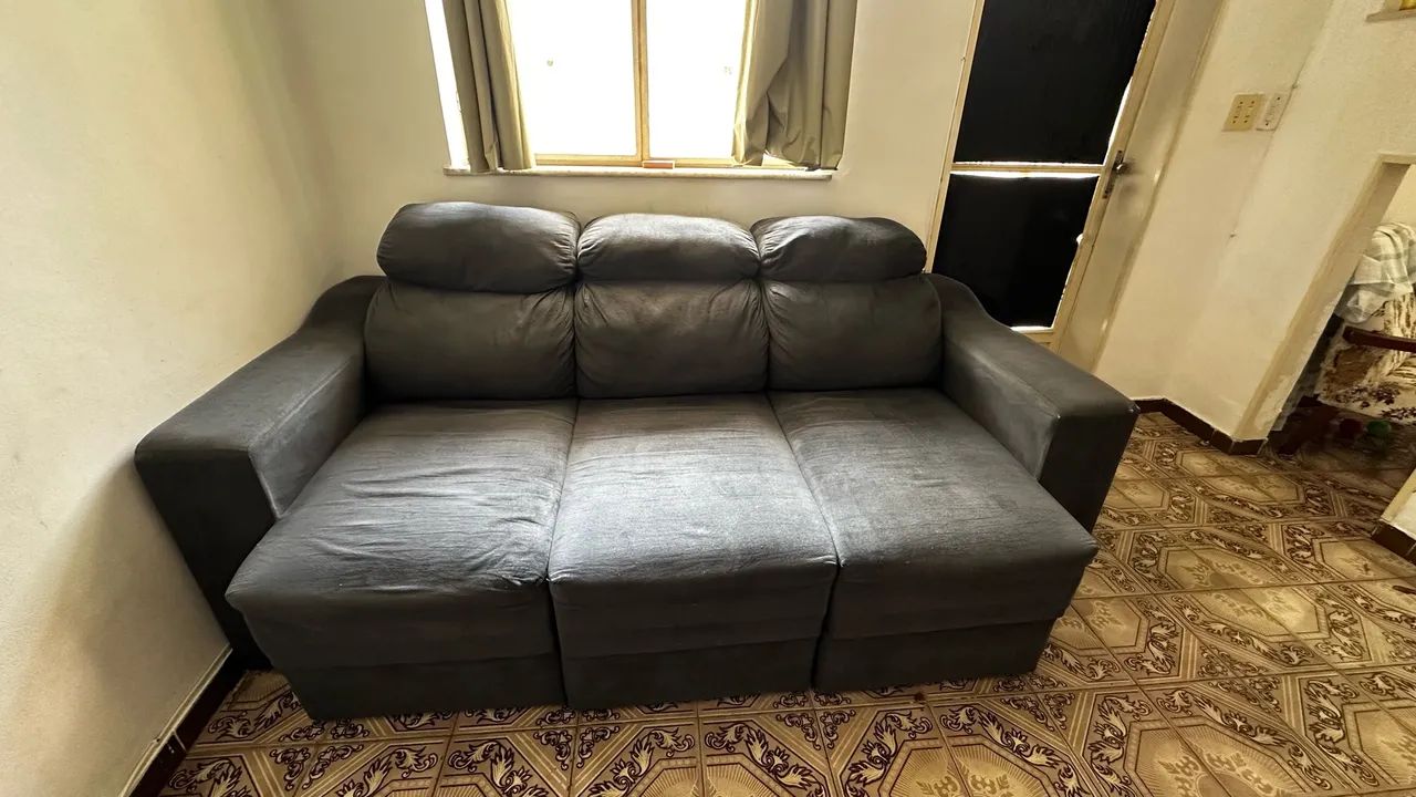 Sofá retrátil 3 lugares Cinza - Foto 4