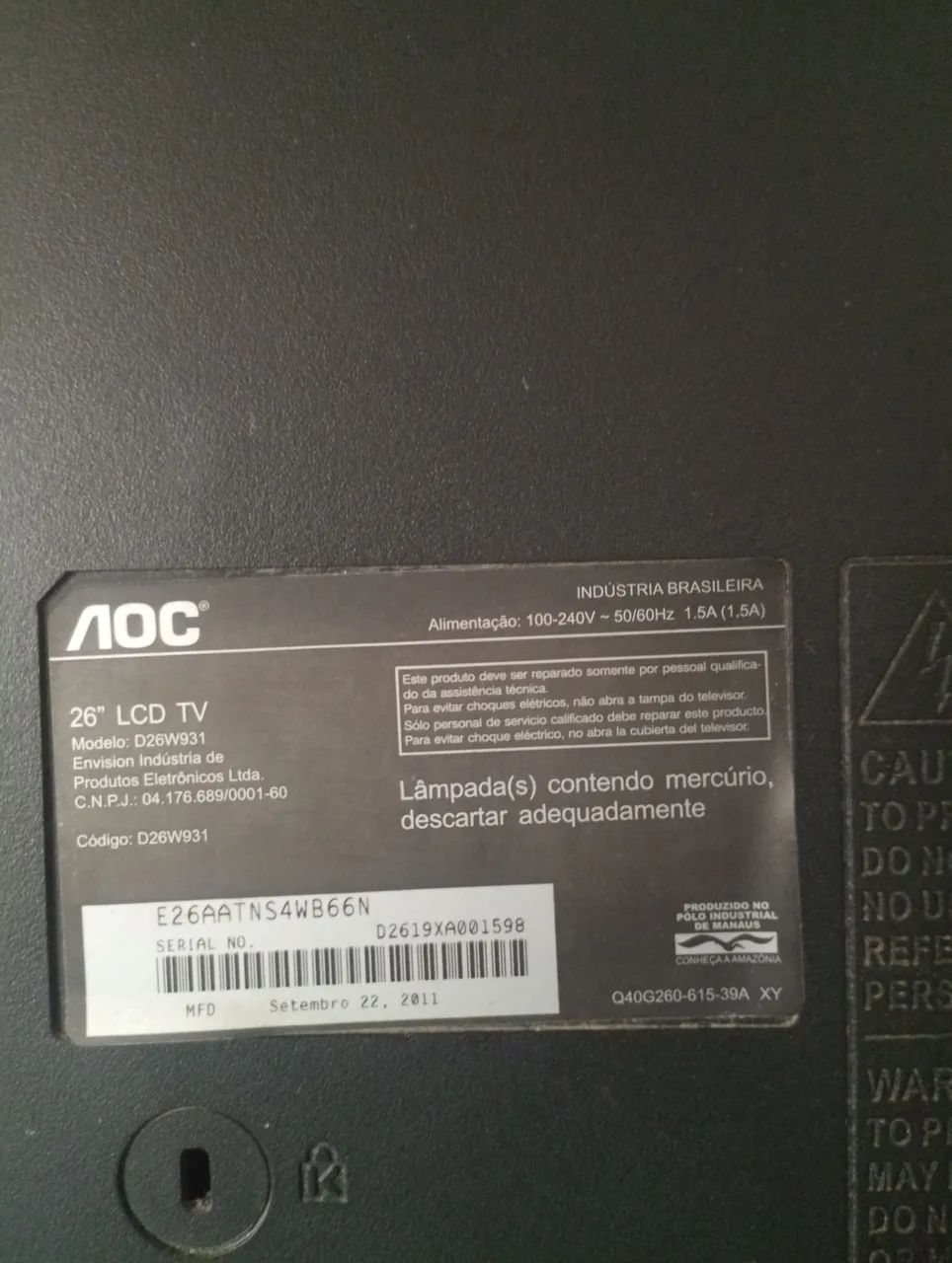 Tv AOC com defeito não liga. - Foto 2