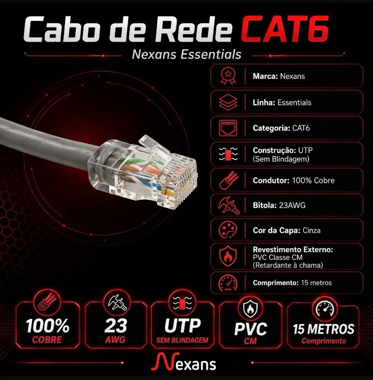 CABO DE INTERNET CAT6. 15M 