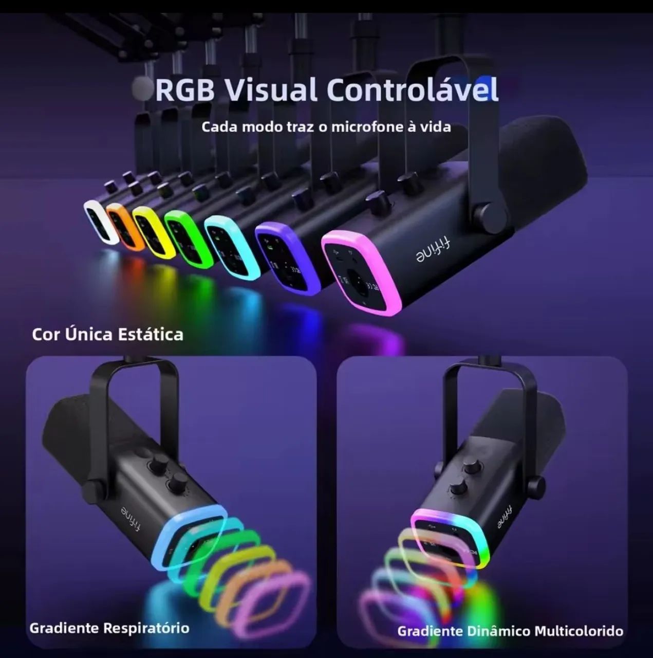 Microfone Fifine AM8T RGB USB/XLR + Braço Articulado - Podcast e Streaming - Foto 4