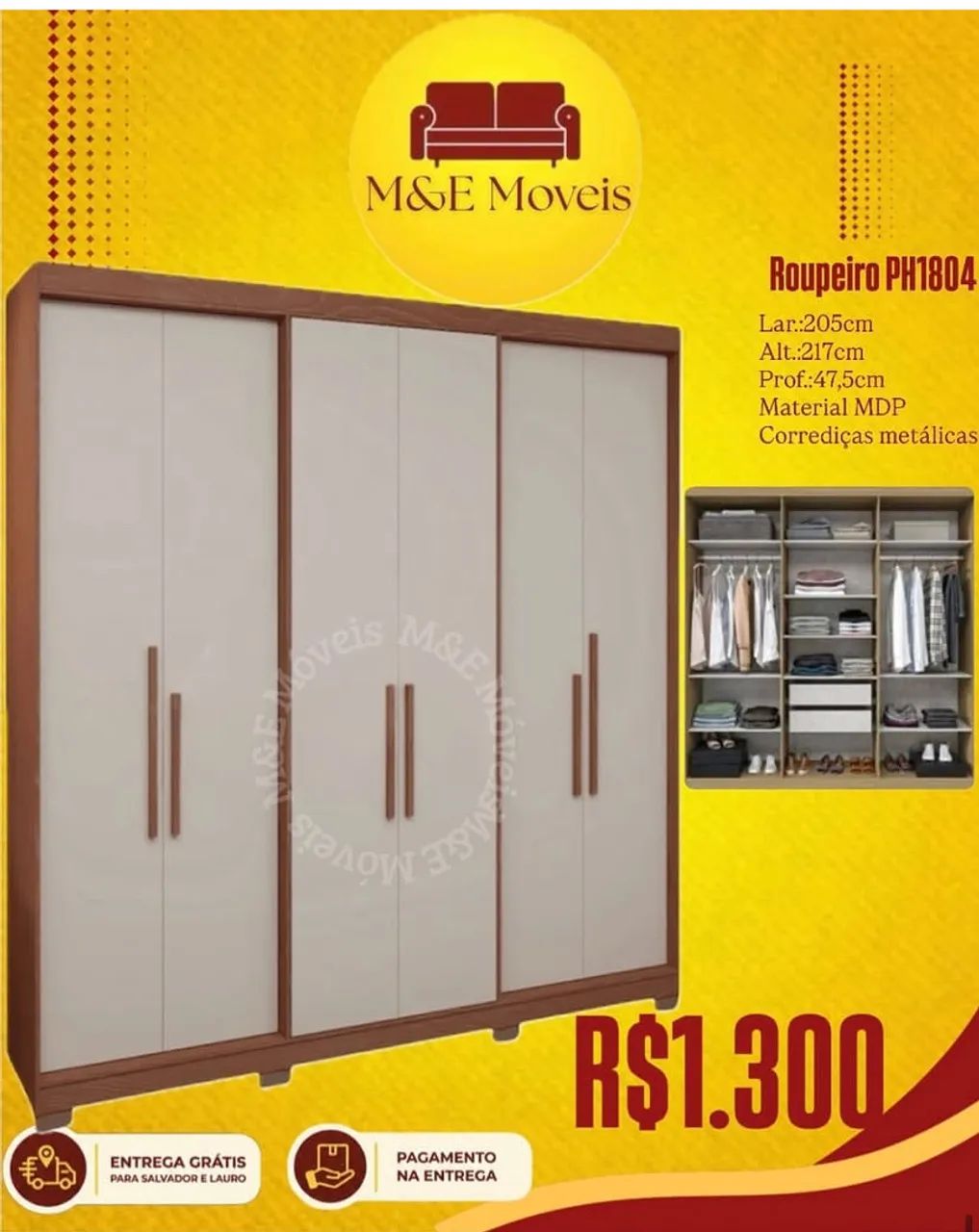 Guarda roupa novo com entrega grátis 