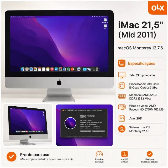iMac 2011 - 21 polegadas - i5 - 32GB ram - SSD 500GB