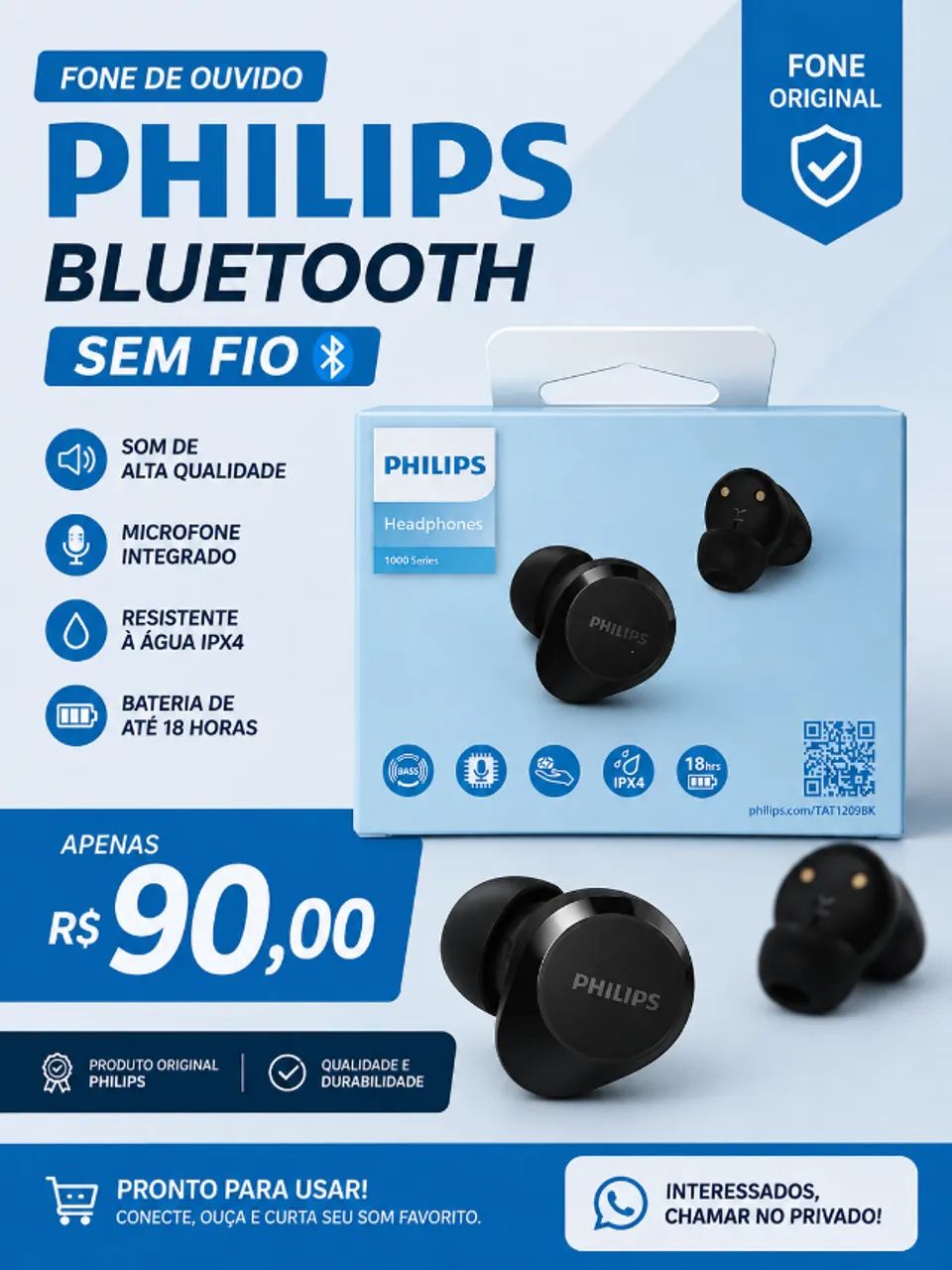 Fone de ouvido Philips Bluetooth sem fio