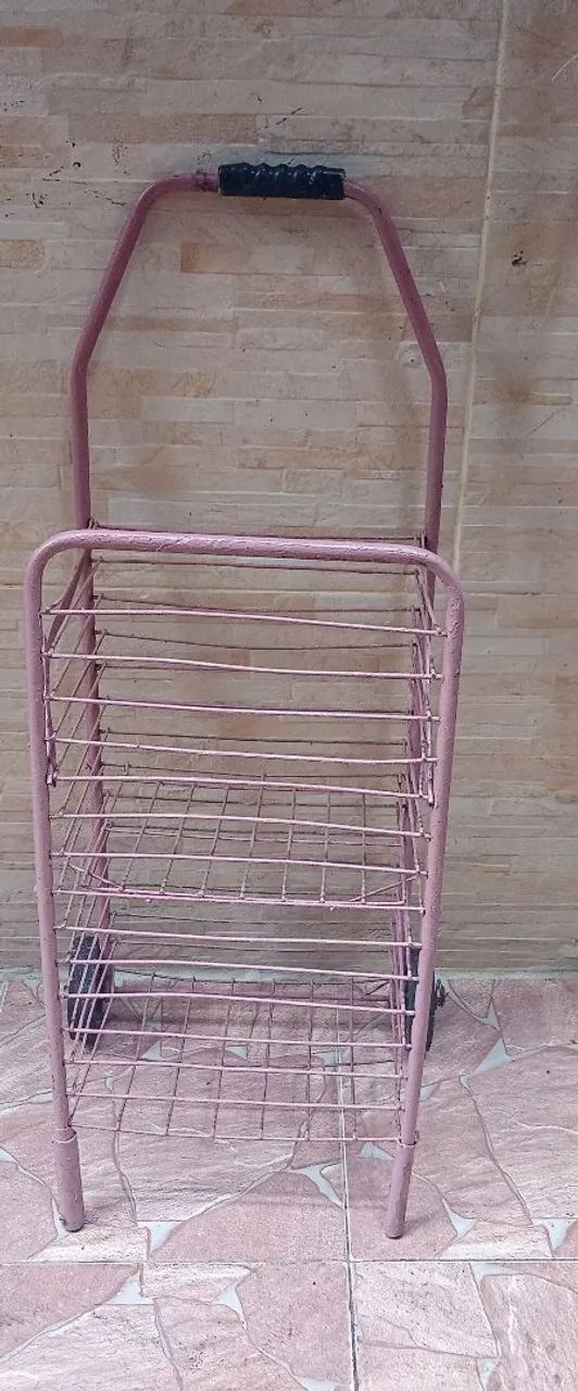Carrinho de Compras de Ferro Reforçado - Rosa (Entrego no RJ)