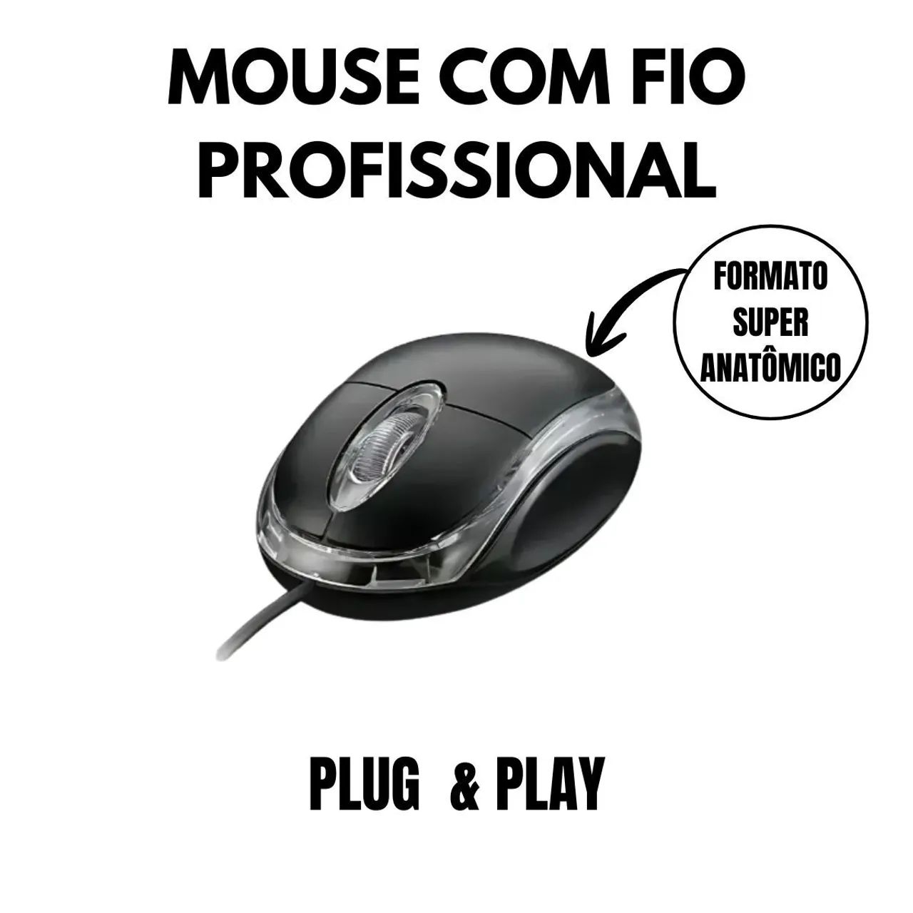 Mouse com fio USB óptico anatômico para Pc notebook  - Foto 3