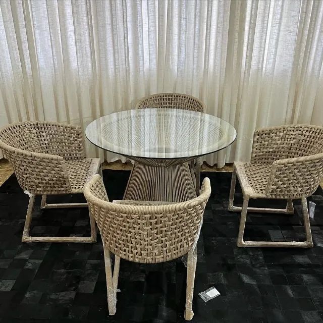 MESA DE CORDA NÁUTICA COM TAMPO DE VIDRO