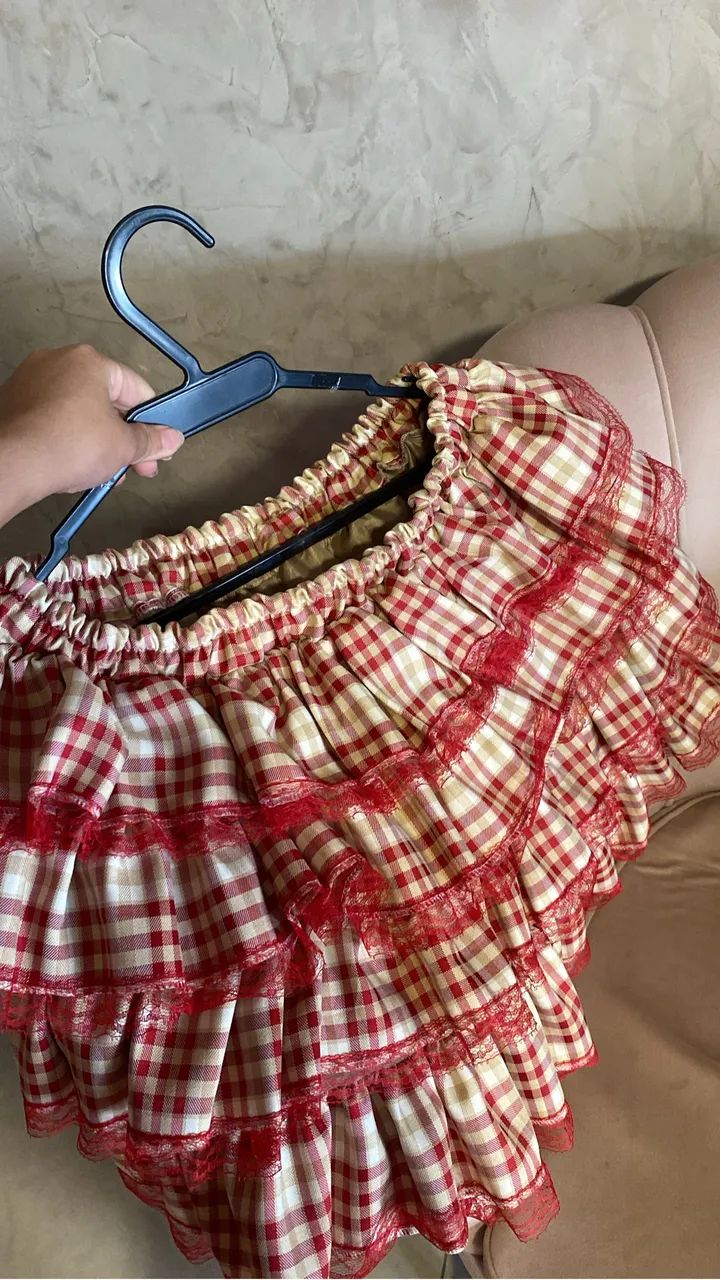 Saia Junina Xadrez com Babados e Renda  - Foto 2