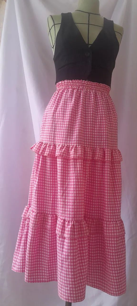 Saia xadrez cor de rosa
