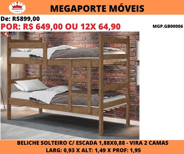 Beliche Solteiro MDF (Vira 2 camas)