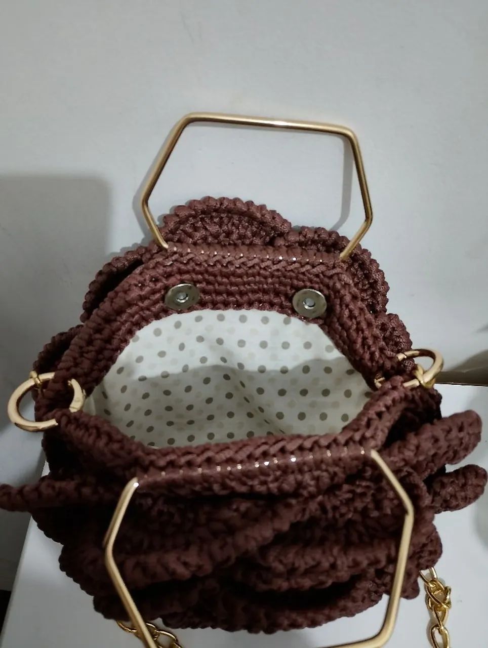 Bolsa mega rosa dupla de crochê marrom feita no fio náutico  - Foto 2