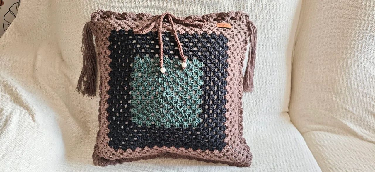 Capa de almofada de crochê. - Foto 4