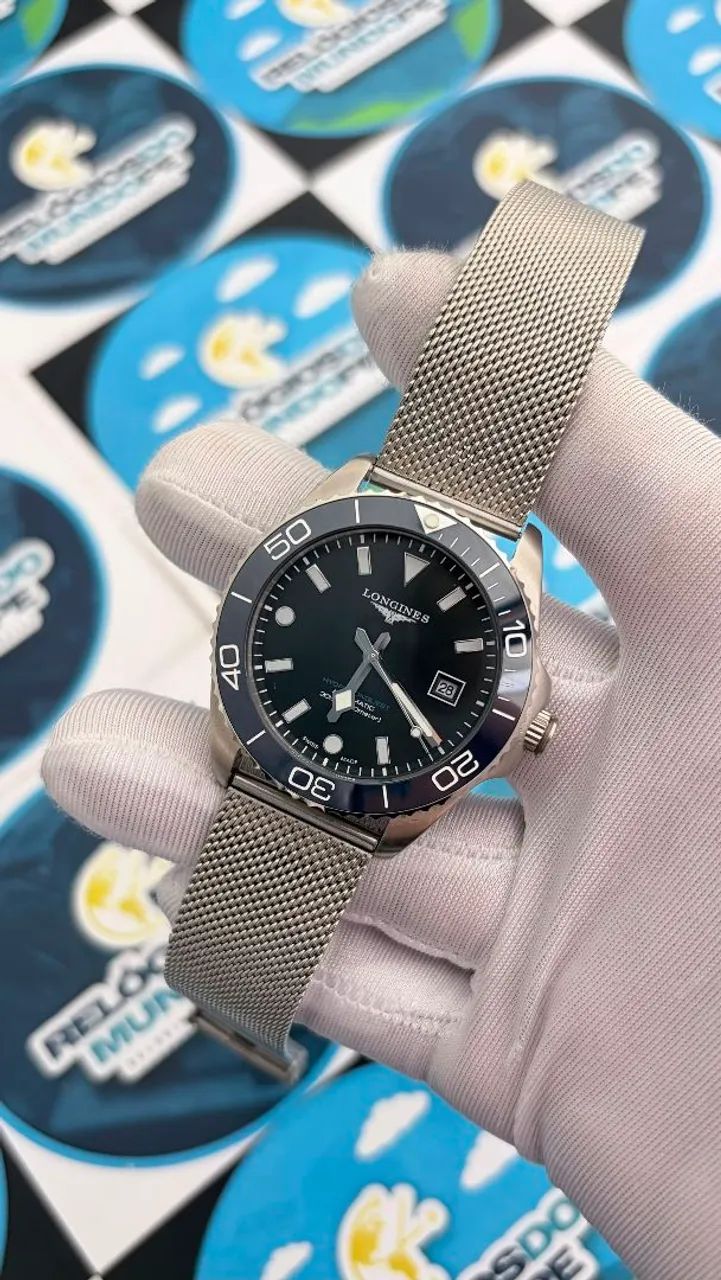 RELOGIO LONGINES AUTOMÁTICO FUNDO PRETO BEZEL AZUL - Foto 2