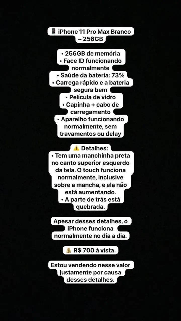 iPhone 11 PRO MAX (Branco) 700 Reias - Foto 3