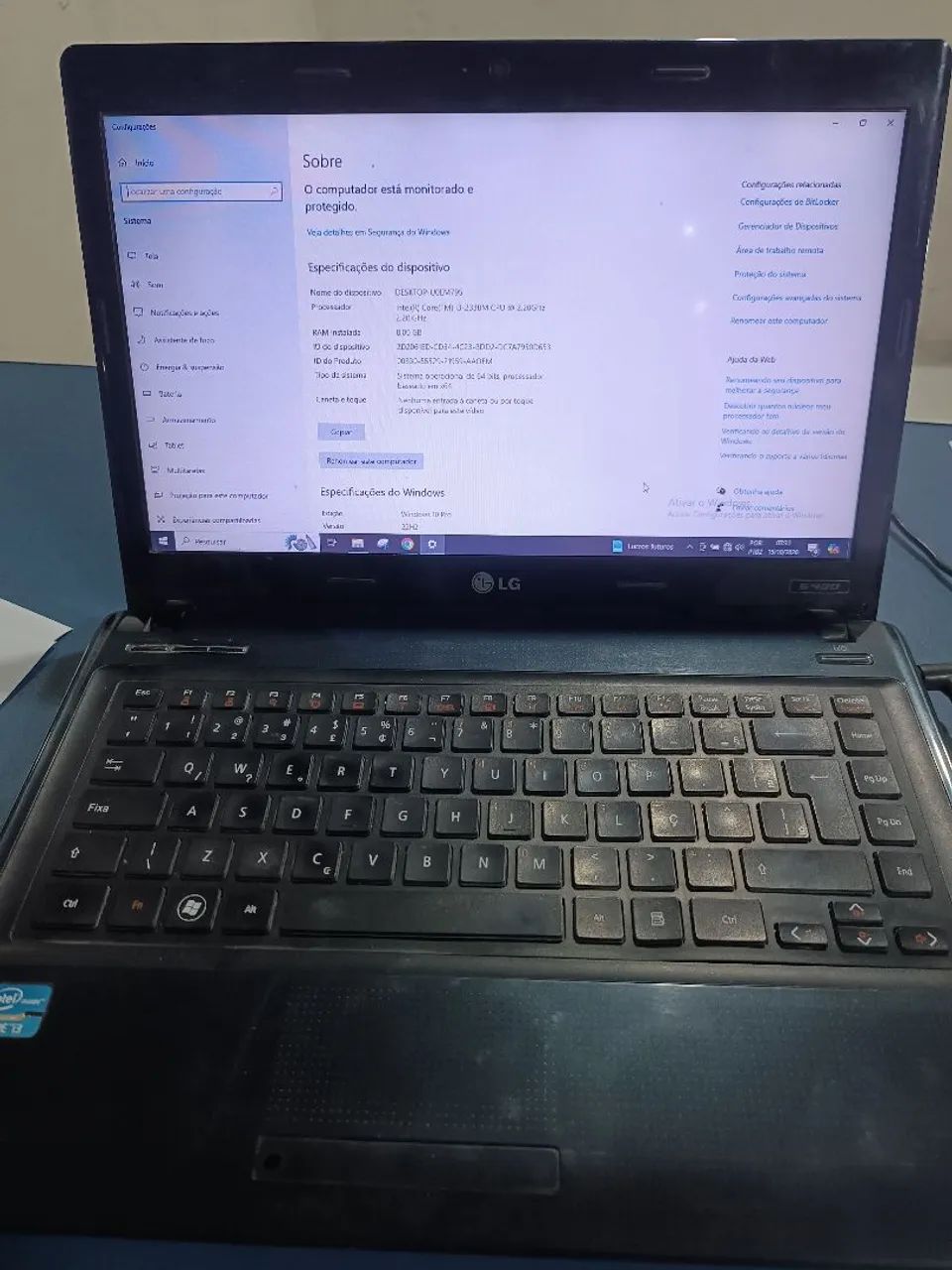 Notebook LG Core i3 8 ram com SSD128
