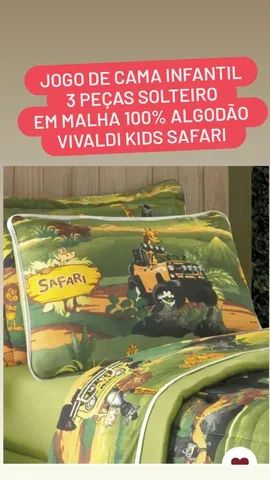 Jogo de Cama Infantil Solteiro 3 peças Estampado em Malha 100% Algodão  Vivaldi Safari Divertido