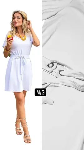 Vestido Feminino Visco Lycra Cinto Branco - Foto 4