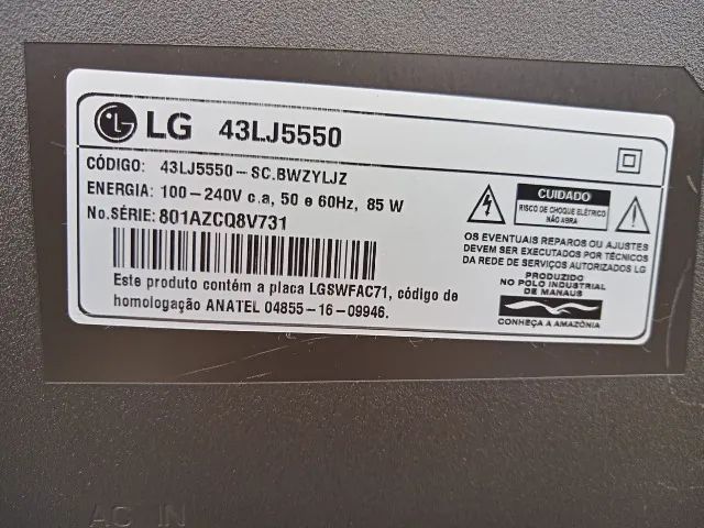 Placa Principal Tv LG 43lj5550 + Cabo Placa T-Com Estado de Conservação de Novo. - Foto 6